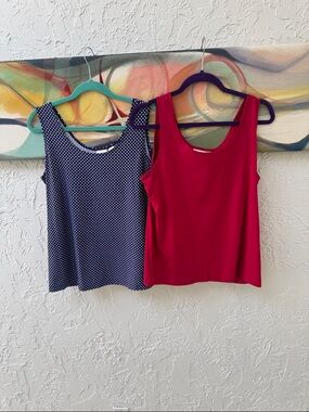 Chico's Deep Pink Tank & Navy Polka Dot Shell Duo size 2/LG